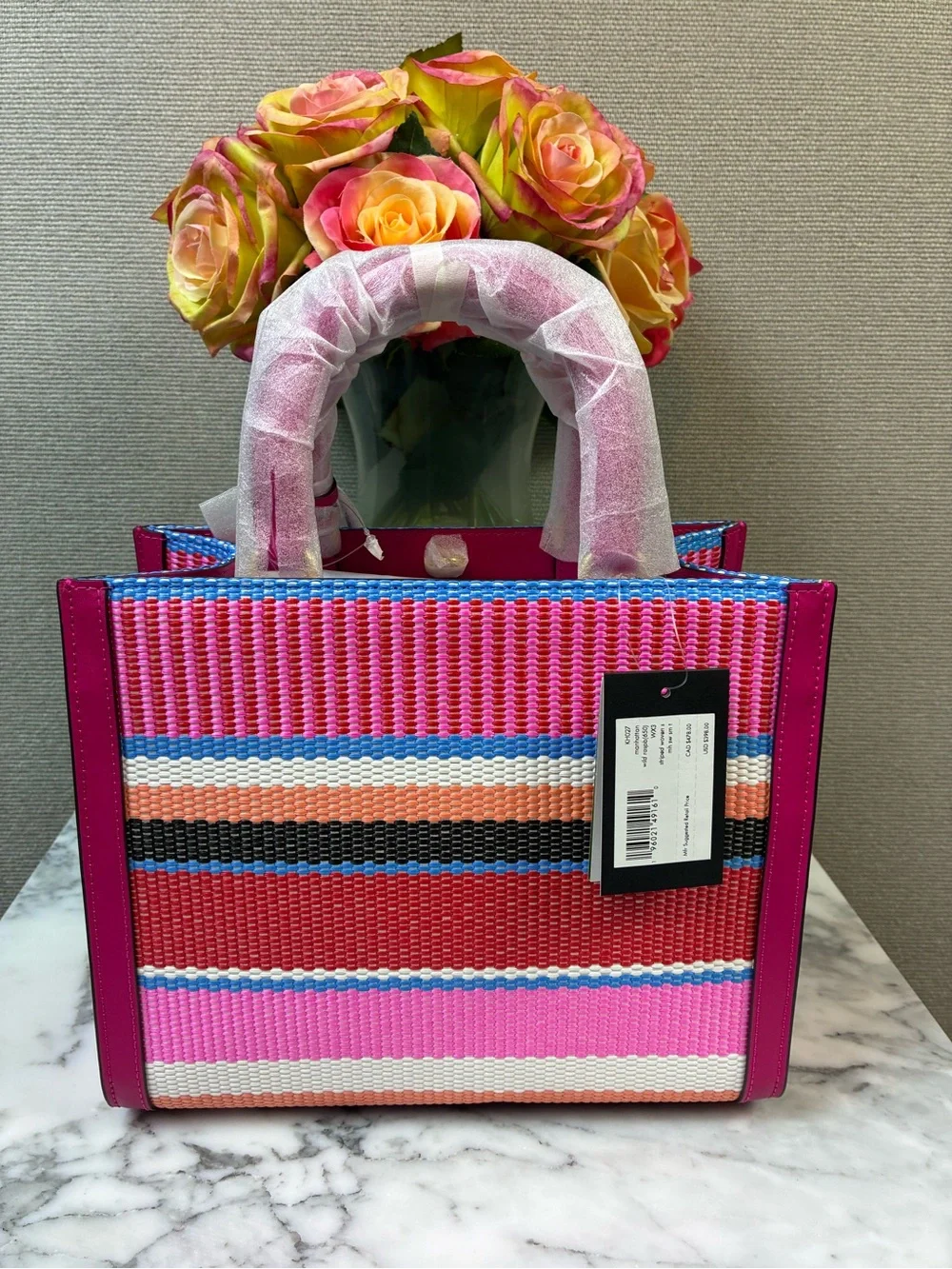 Kate Spade Wild Raspberry Striped Woven Manhattan Satchel - NWT $398 Retail